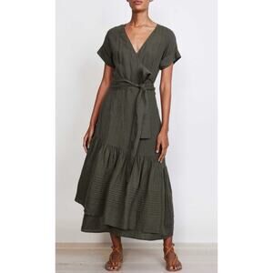 NWT Apiece Apart Amaro Wrap Dress S Small Olive Branch Organic Linen Midi New